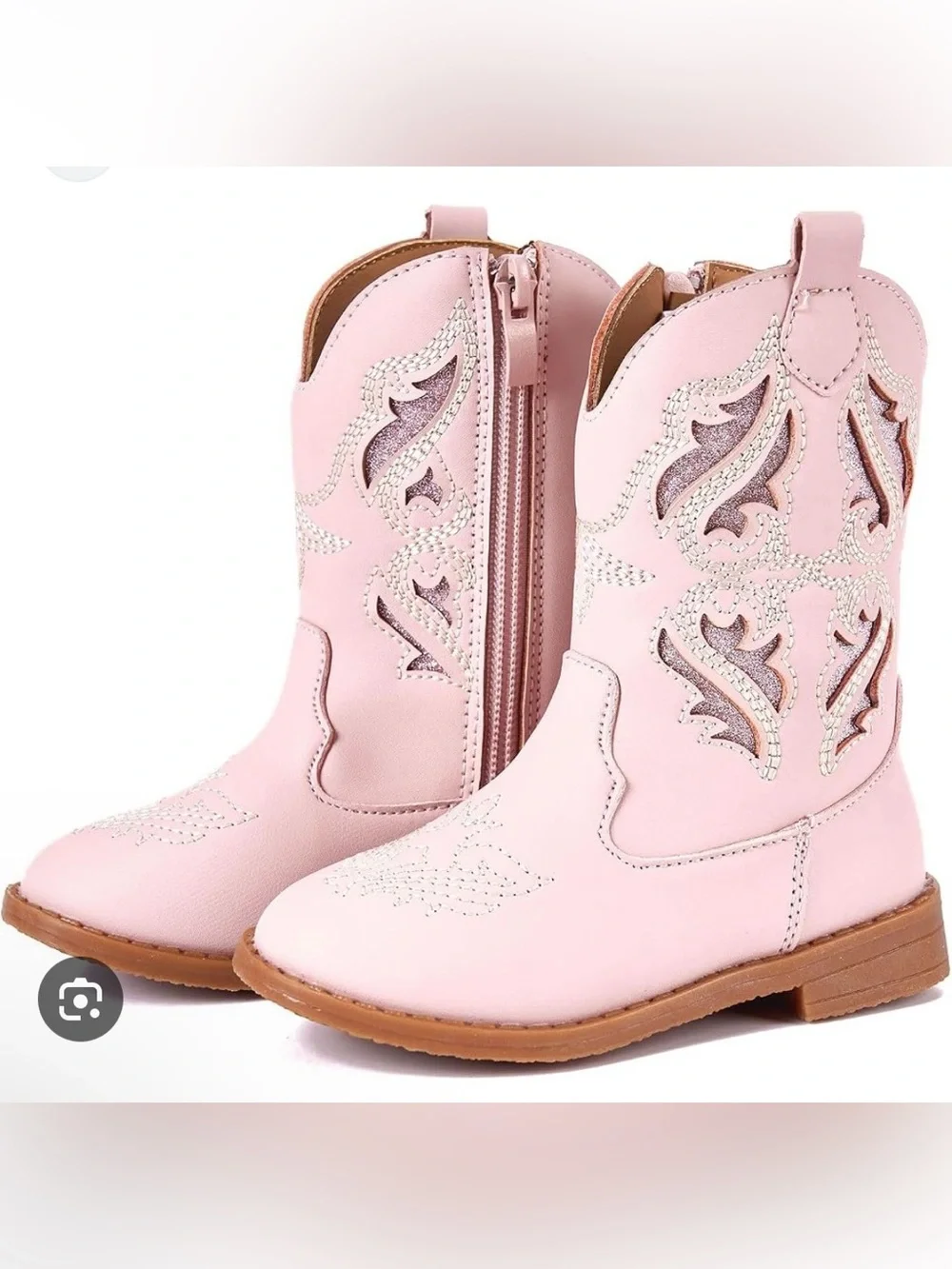 Pink Girls' Western Cowgirl Boots with Glitter Cutouts size 8